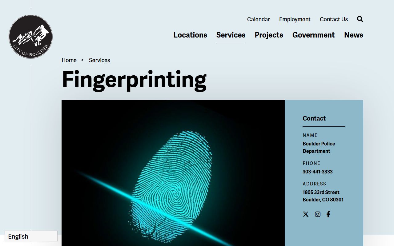 City of Boulder fingerprinting services page for background check information