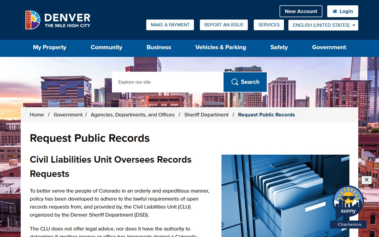 Denver Sheriff Department public records request portal for Denver County background checks