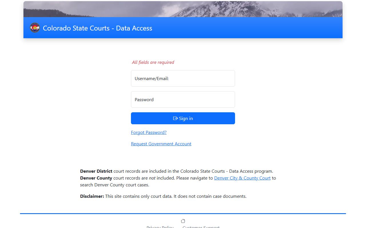 Colorado courts public access system